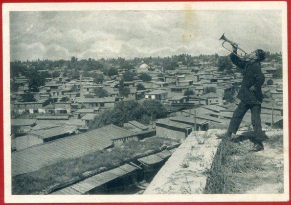 1935 Предпл Открытка Ташкент Вожатый Трубит в День КИМа