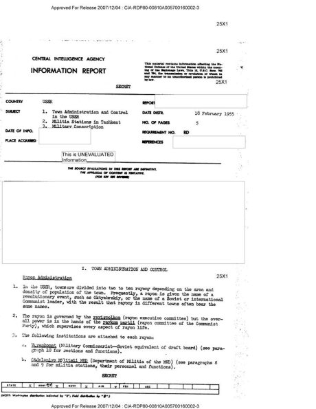 1955 Документ ЦРУ Информация о Ташкенте 1
