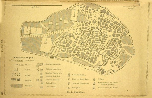 1870 Хива Карта Хивы их Немецкого Географического Журнала